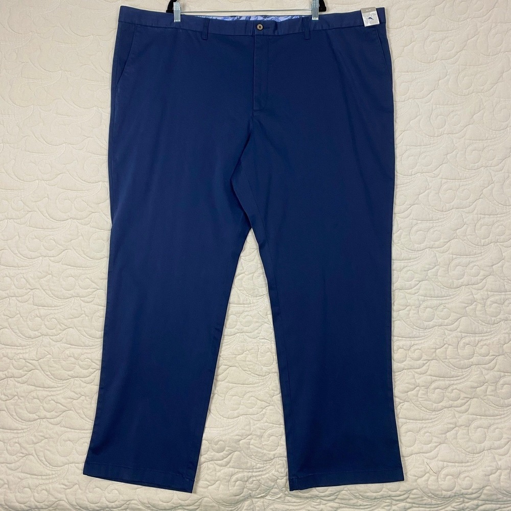 Tommy Bahama Pants Mens Dark Blue Flat Front Straight Fit Size 54x34 Chino NEW